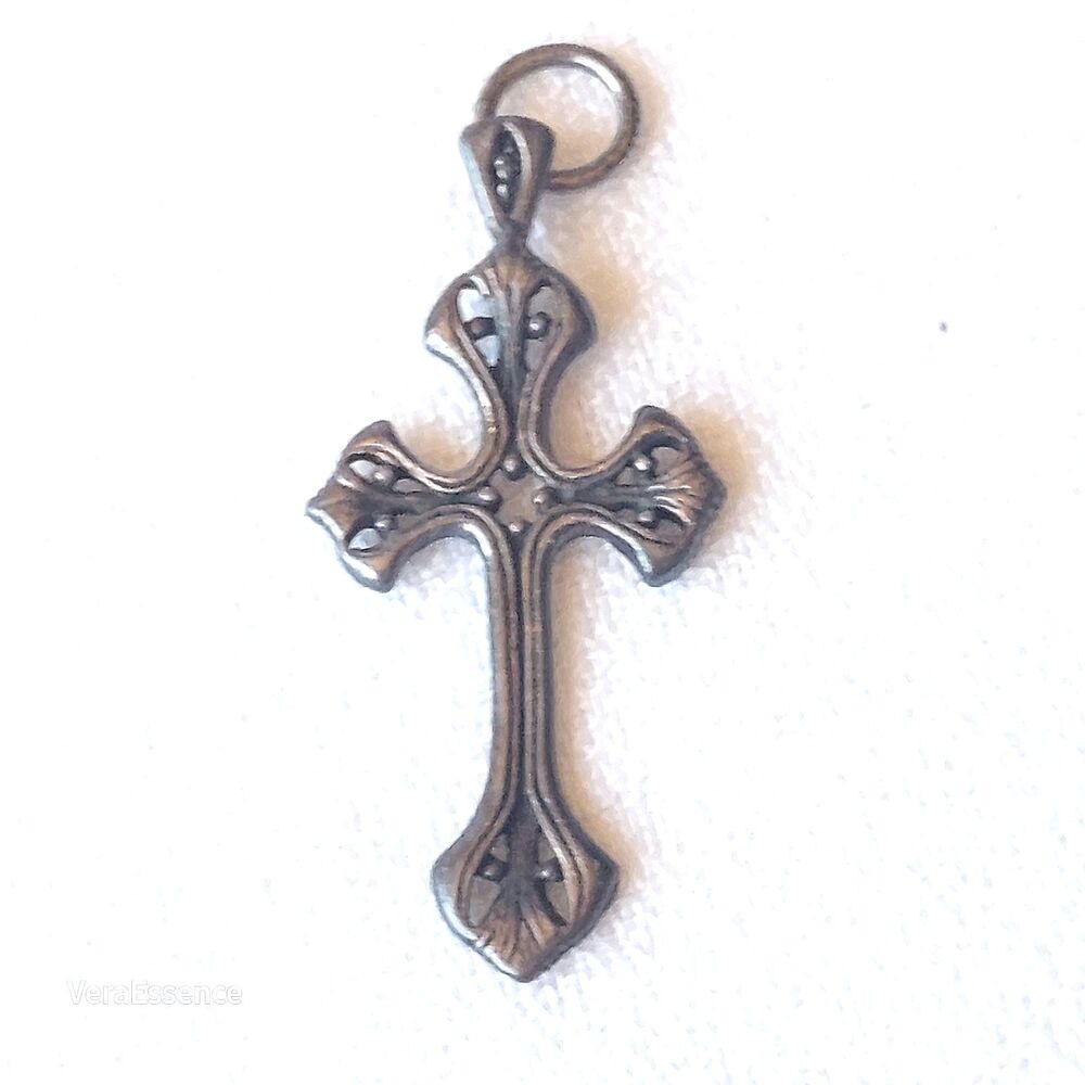 VTG Gorgeous Silver Crucifix Cross Pendant 35mm no marks Gothic design